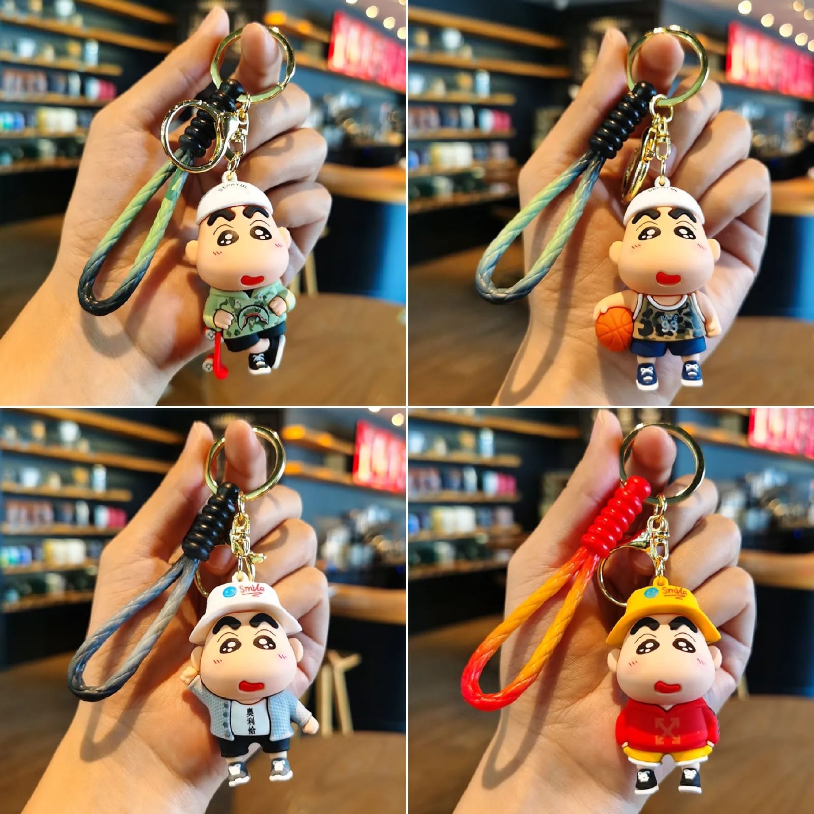 Shinchan 3D Silicon Keychain with Bagcharm and Strap (Choose From Dropdown)