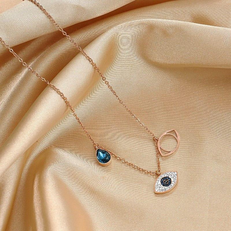 9ct White Gold Diamond Set Evil Eye Necklace - Tzefira
