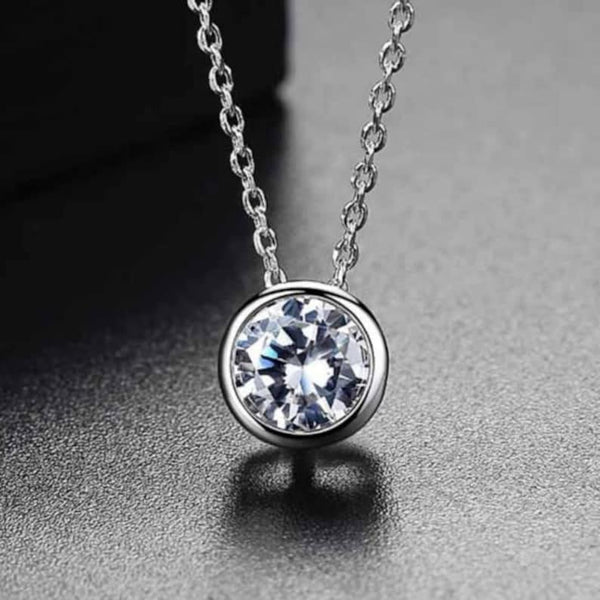 Cubic Zirconia Solitaire Pendant Necklace (Silver) - ThePeppyStore