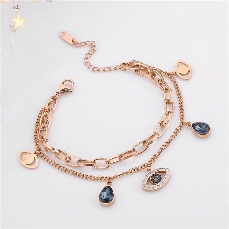 Dual Evil Eye Charm Bracelet - ThePeppyStore