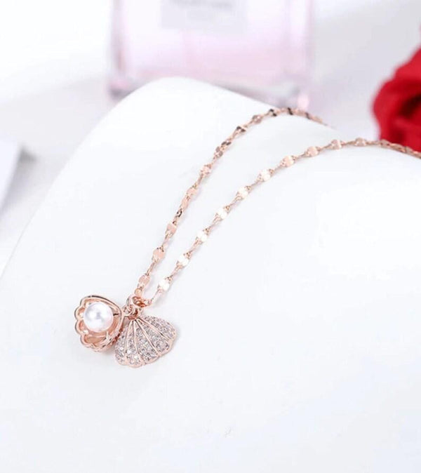 Shell Pearl Necklace - Rosegold - ThePeppyStore