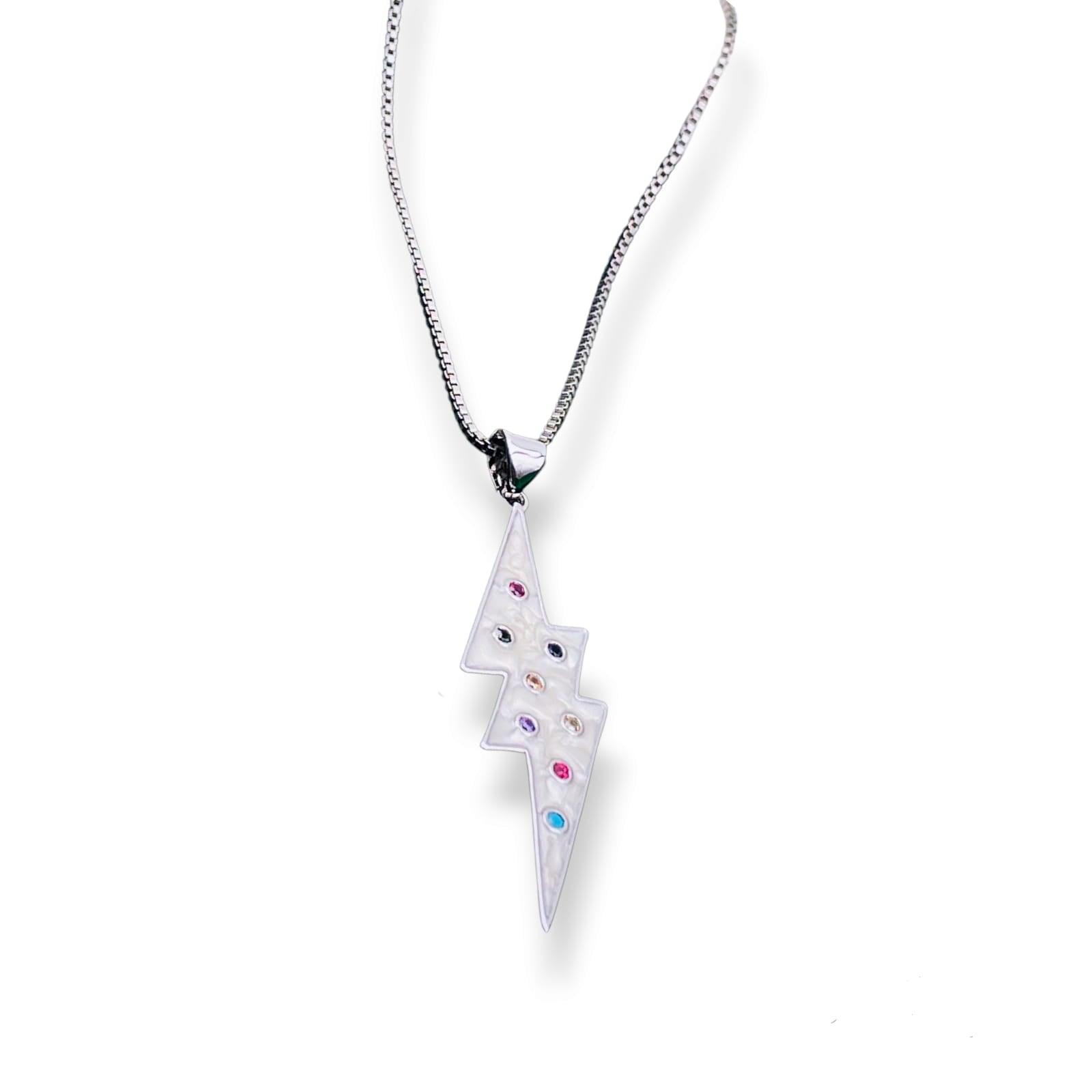 Lightning Thunder White Enamel Necklace - ThePeppyStore