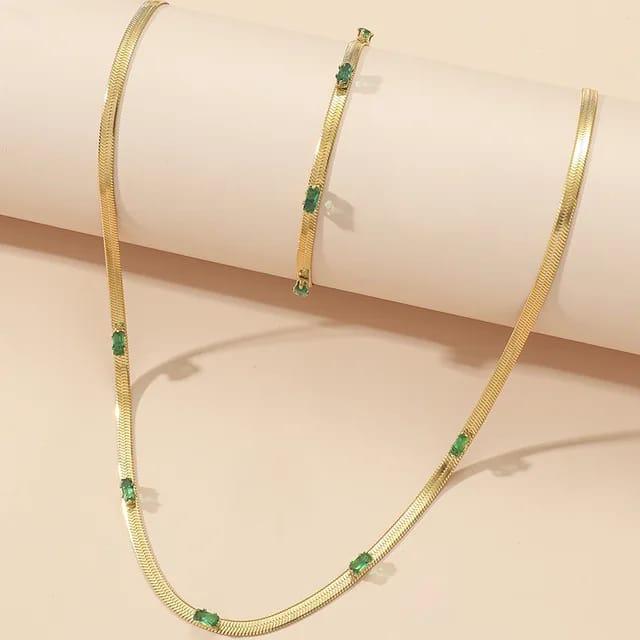 Herringbone Green Chain Choker Necklace - ThePeppyStore