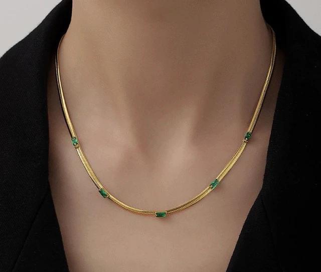 Herringbone Green Chain Choker Necklace - ThePeppyStore