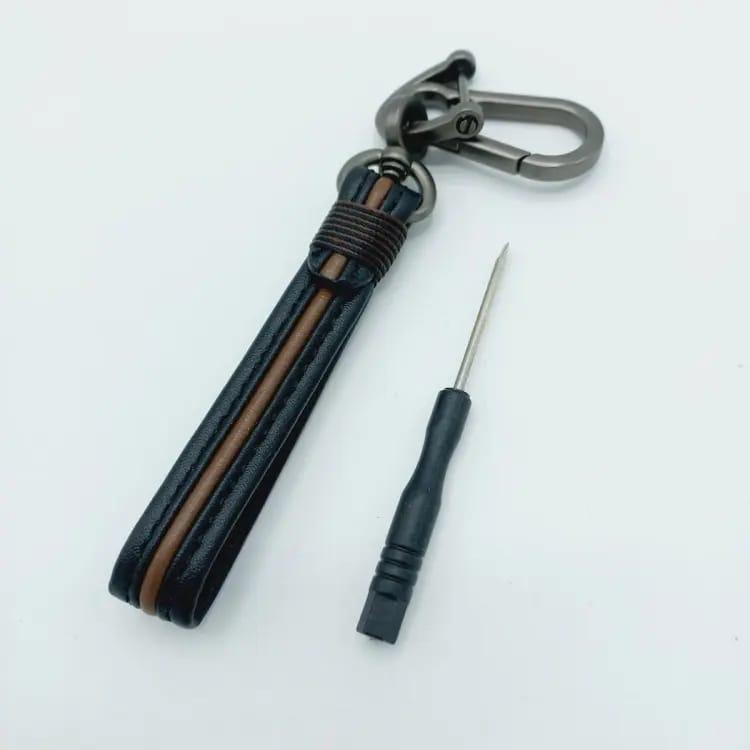 Leather Keychain With Bagcharm - Brown - ThePeppyStore