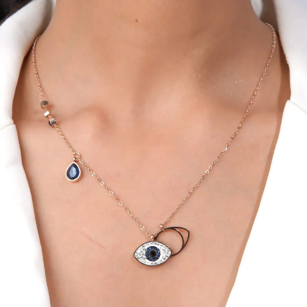 Blue Evil Eye Rose Gold Necklace