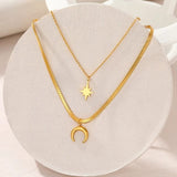 Moon And Star Double Layered Necklace