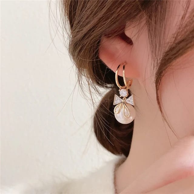 K-Dazzle Pearl Bow Earrings