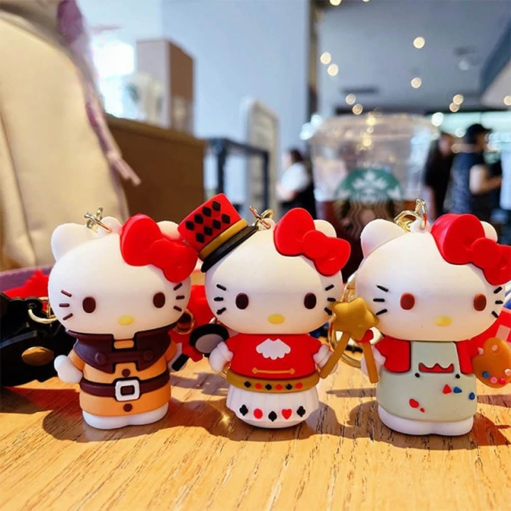 Cute Hello Kitty Cat 3D Silicon Keychain with Bagcharm and Strap (Select From Drop Down)