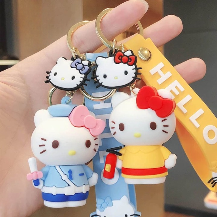 Cute Hello Kitty Cat 3D Silicon Keychain with Bagcharm and Strap (Select From Drop Down)