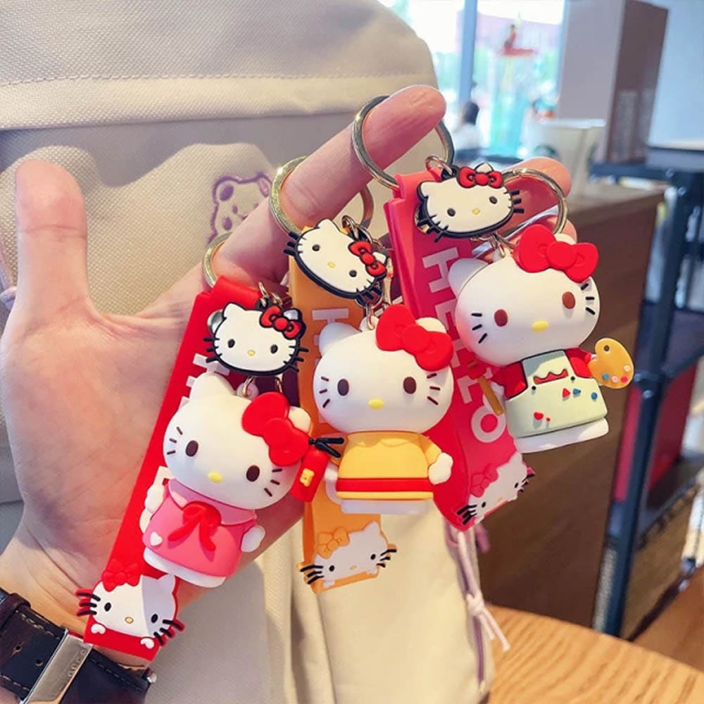 Cute Hello Kitty Cat 3D Silicon Keychain with Bagcharm and Strap (Select From Drop Down)