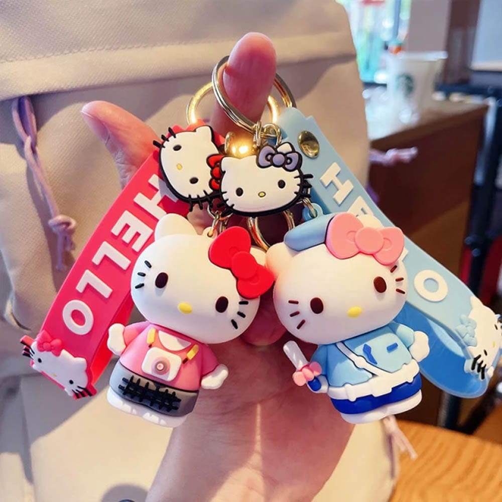 Cute Hello Kitty Cat 3D Silicon Keychain with Bagcharm and Strap (Select From Drop Down)