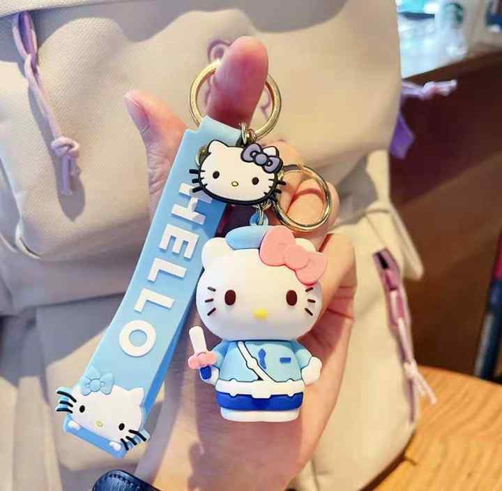 Cute Hello Kitty Cat 3D Silicon Keychain with Bagcharm and Strap (Select From Drop Down)