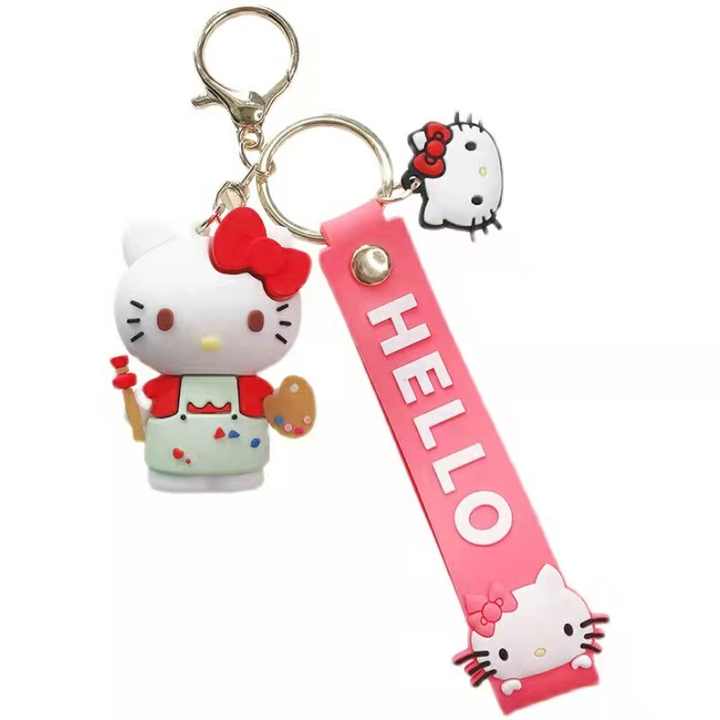 Cute Hello Kitty Cat 3D Silicon Keychain with Bagcharm and Strap (Select From Drop Down)