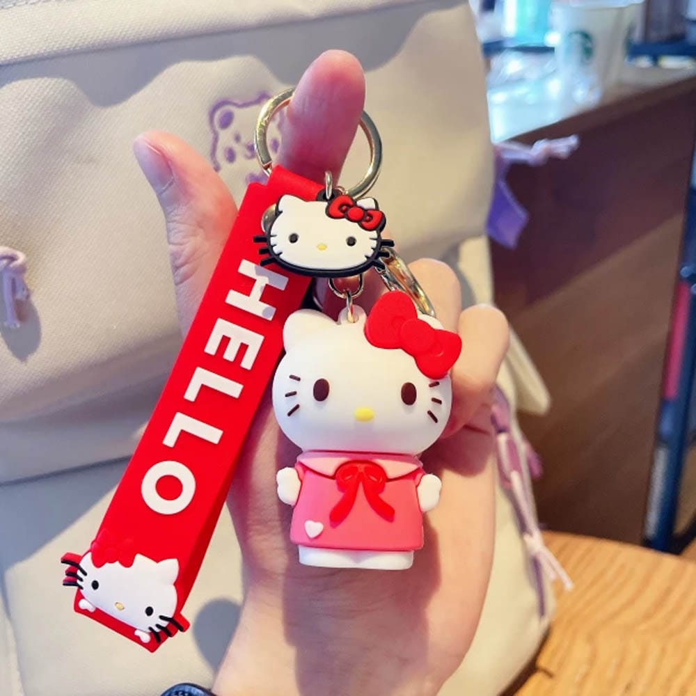 Cute Hello Kitty Cat 3D Silicon Keychain with Bagcharm and Strap (Select From Drop Down)