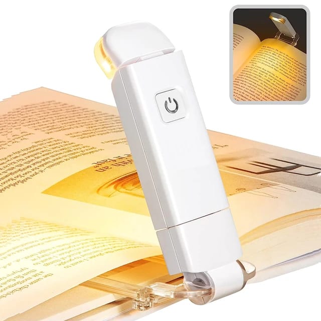 USB Rechargeable Book Reading Light Adjustable Brightness LED Clip on Book Light Eye Care Book Lamp - White. Light color Yellow