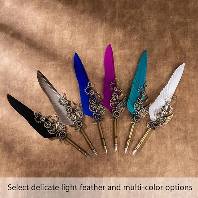 Feather Pen Set of 8 - With Ink, Penholder and Nib - (Select From Drop Down Menu)