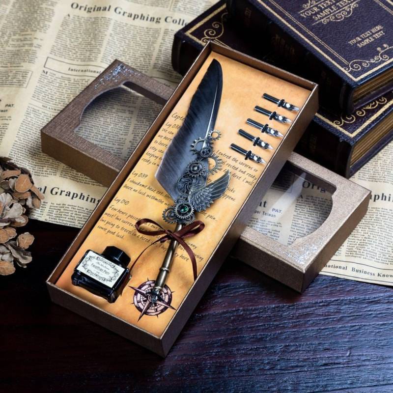 Feather Pen Set of 8 - With Ink, Penholder and Nib - (Select From Drop Down Menu)