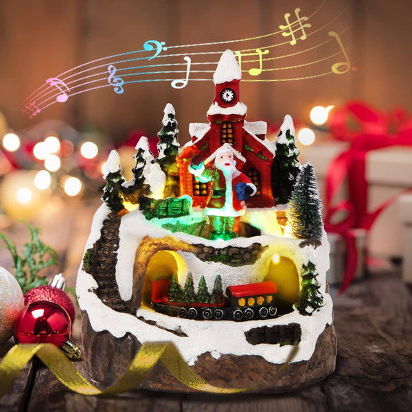 Santa Claus Musical ShowPiece Lamp - The Church House and the Moving Train ( Size 15*11*10 Cm)
