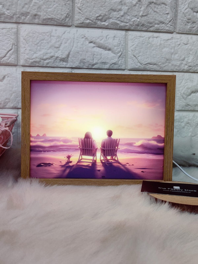 Couple Led Wall Art With Wooden Frame 3D Light Box - USB
