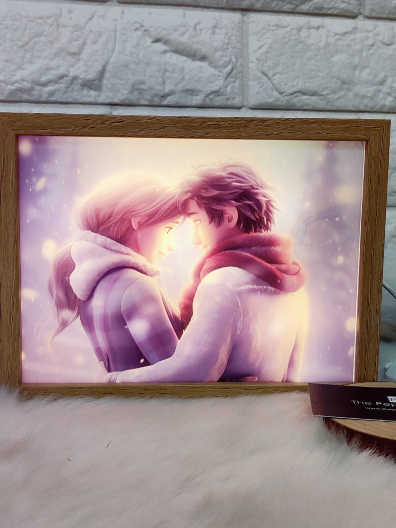 Couple Led Wall Art With Wooden Frame 3D Light Box - USB
