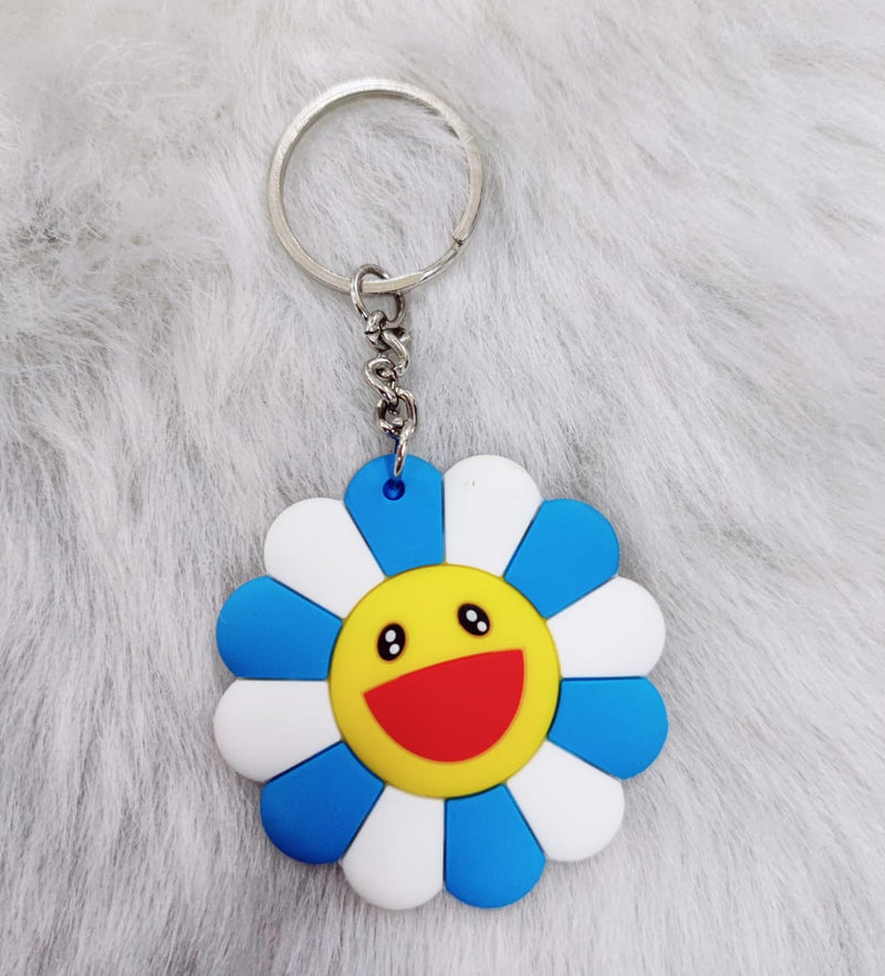 Flower Rubber Keychain - Blue White