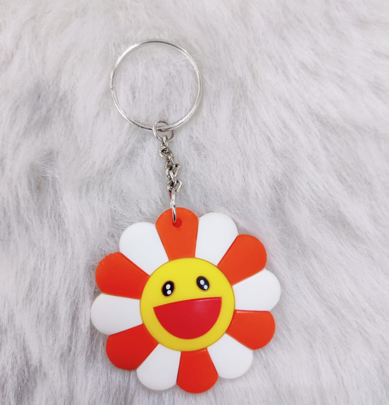 Flower Rubber Keychain - Orange White