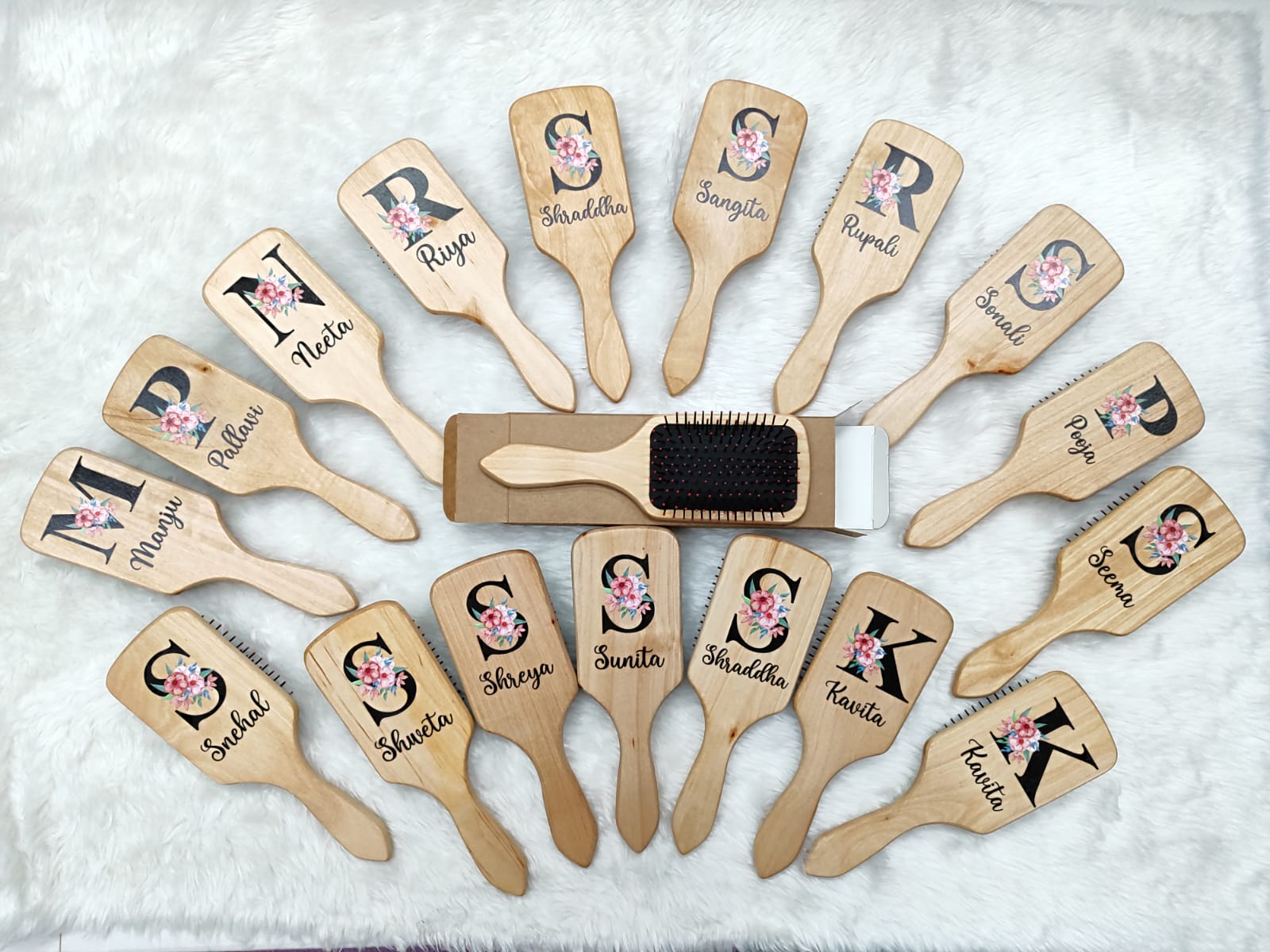 Personalised Name Initial Wooden Hair Brush (No Cod Allowed On This Product) - Prepaid Orders Only