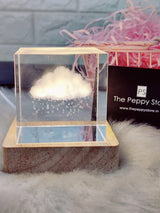 3D Crystal Cloud Solid Cube With Warm Led with Wood Base