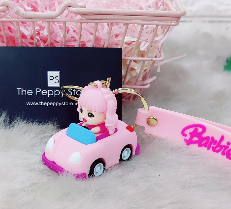 Cute Barbie In Car 3D Silicon Keychain With Bagcharm and Strap