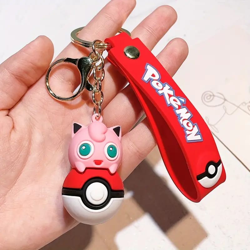 Pokemon Character On Pokeball 3D Silicon Keychains with Bag Charm and Strap(Select from Dropdown Menu)