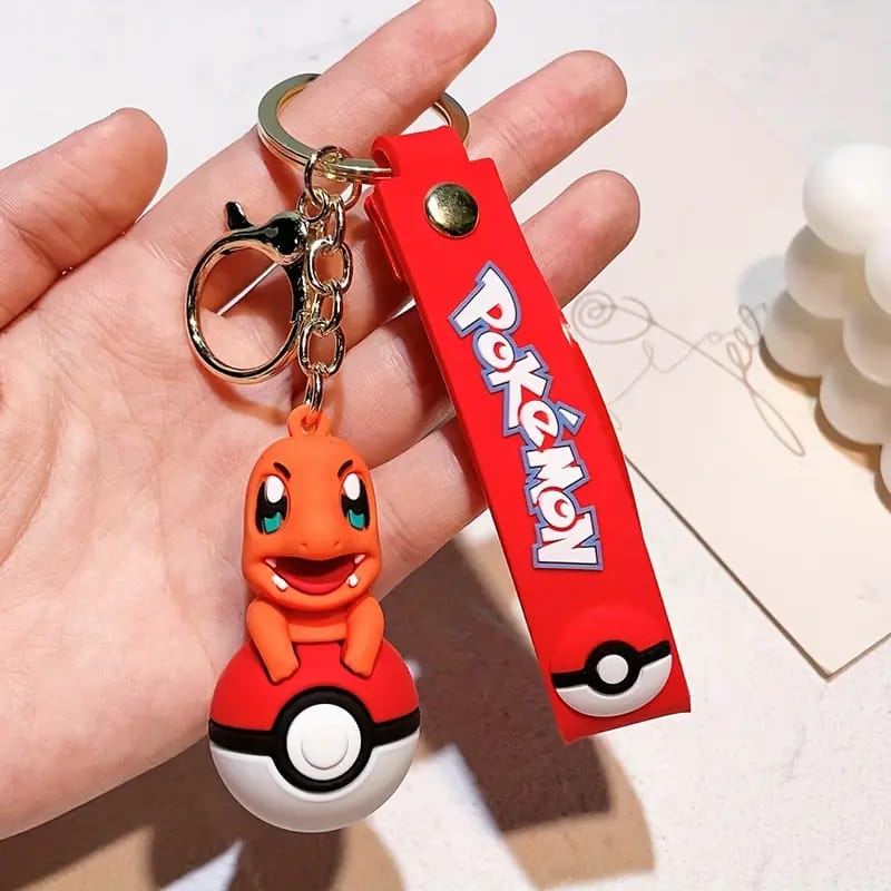 Pokemon Character On Pokeball 3D Silicon Keychains with Bag Charm and Strap(Select from Dropdown Menu)