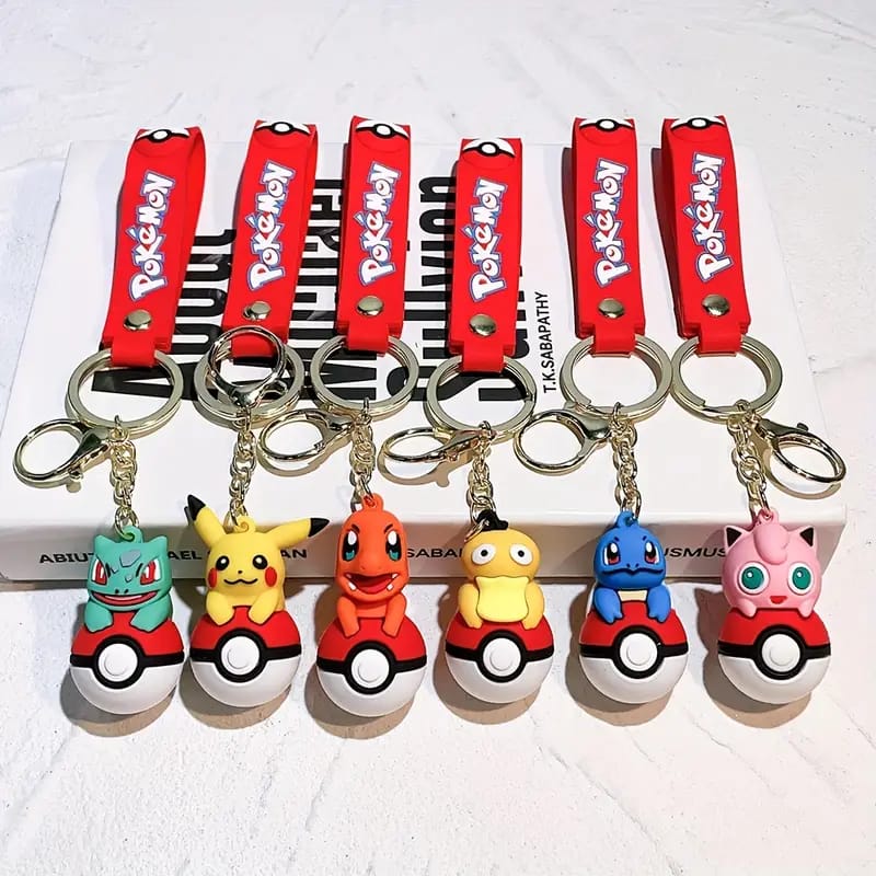 Pokemon Character On Pokeball 3D Silicon Keychains with Bag Charm and Strap (Select from Dropdown Menu)