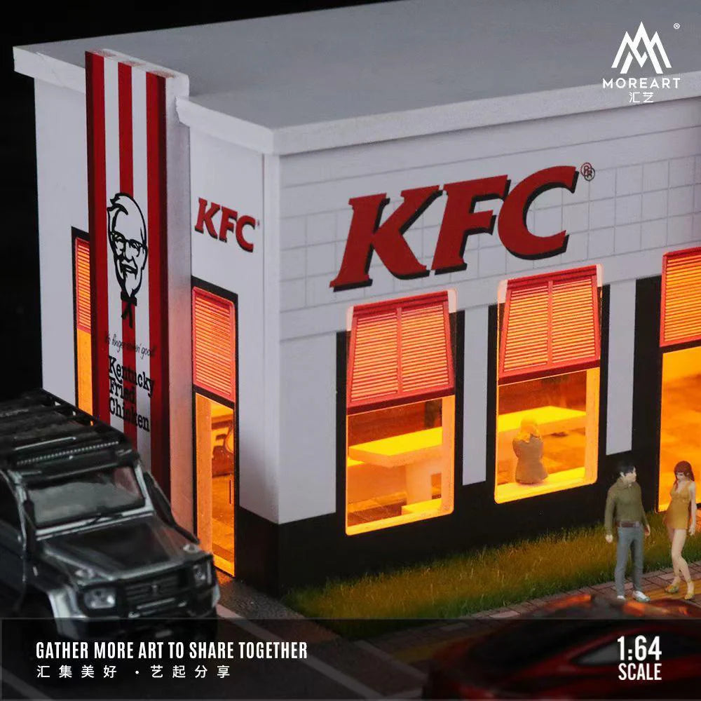 MoreArt KFC Restaurant Parking Diorama with LED Lighting – 1:64 Scale Display Scene for Diecast Cars