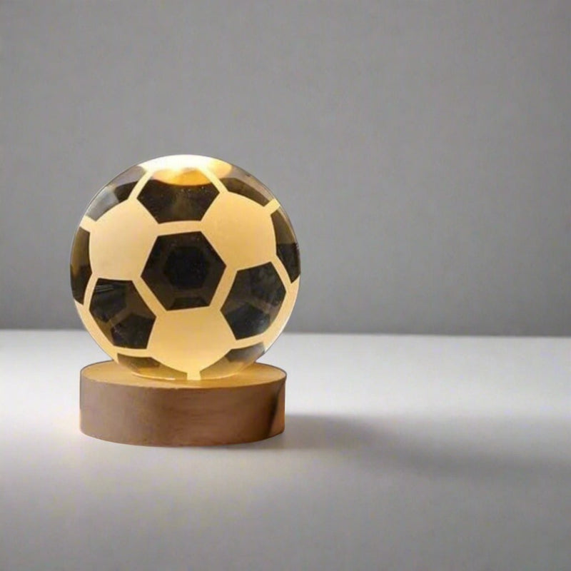 3D Crystal Football With Warm Led with Wood Base