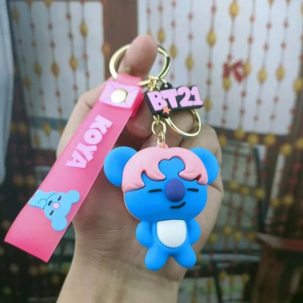 Bt21 Koya 3D Silicon Keychain With Bagcharm and Strap