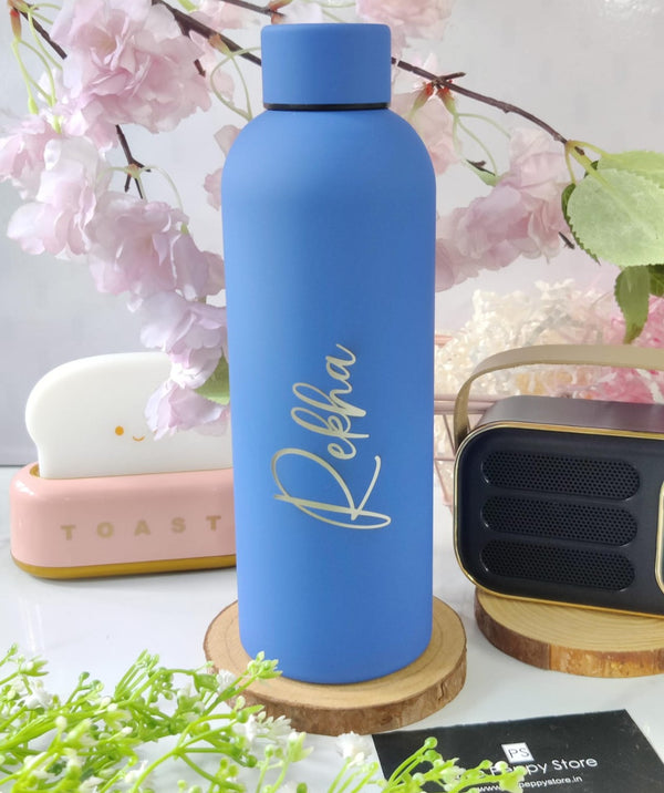 Personalised Cool Insulated Bottle 500 Ml Name Engraved - Blue