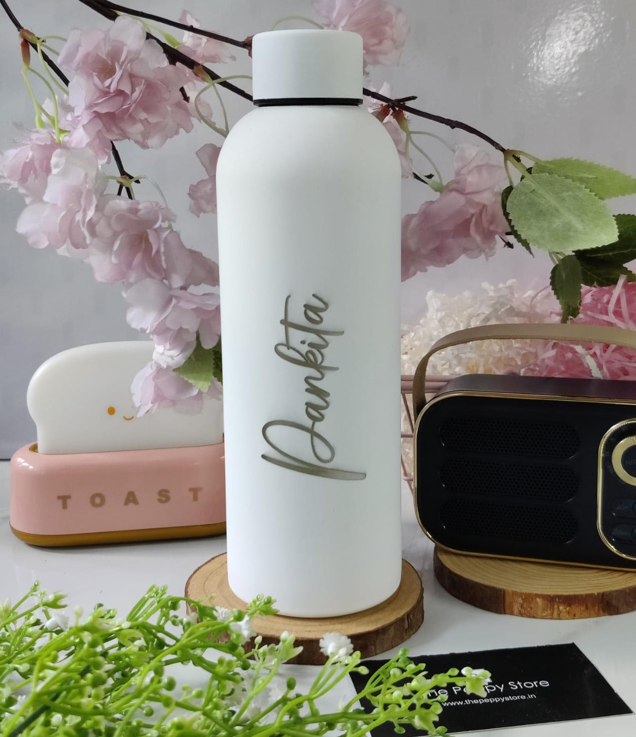 Personalised Cool Insulated Bottle 500 Ml Name Engraved - White