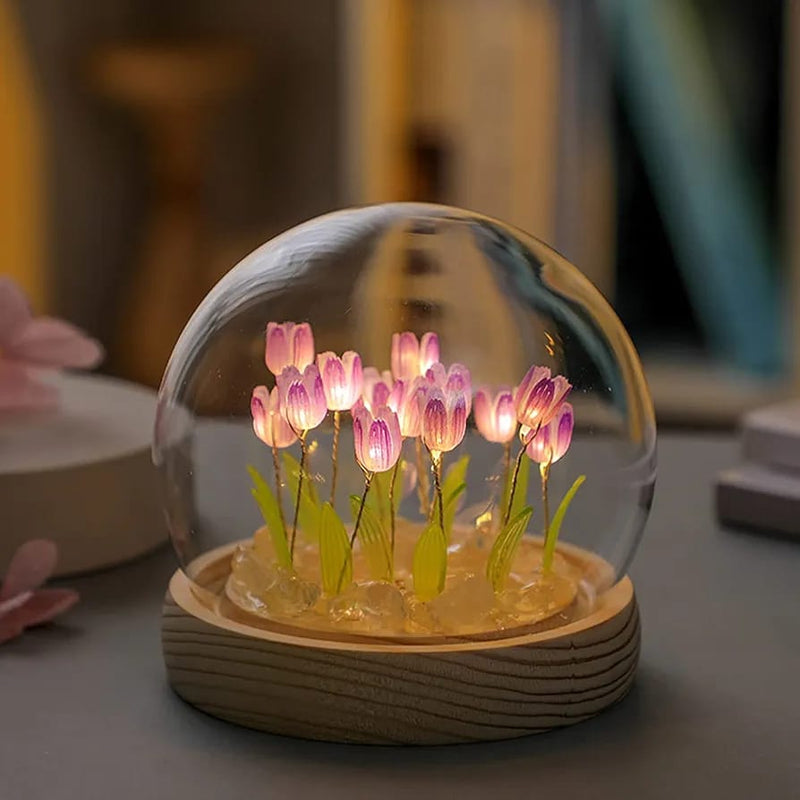 3D Tulip Led Lamp with Wooden Base (Select From Drop Down Menu)