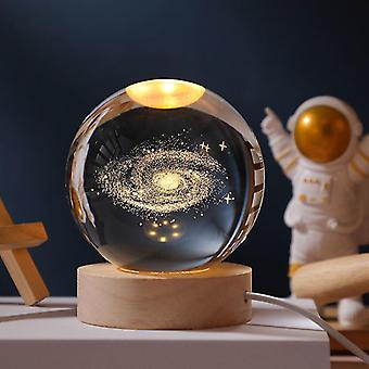 3D Crystal Galaxy Warm Led with Wood Base