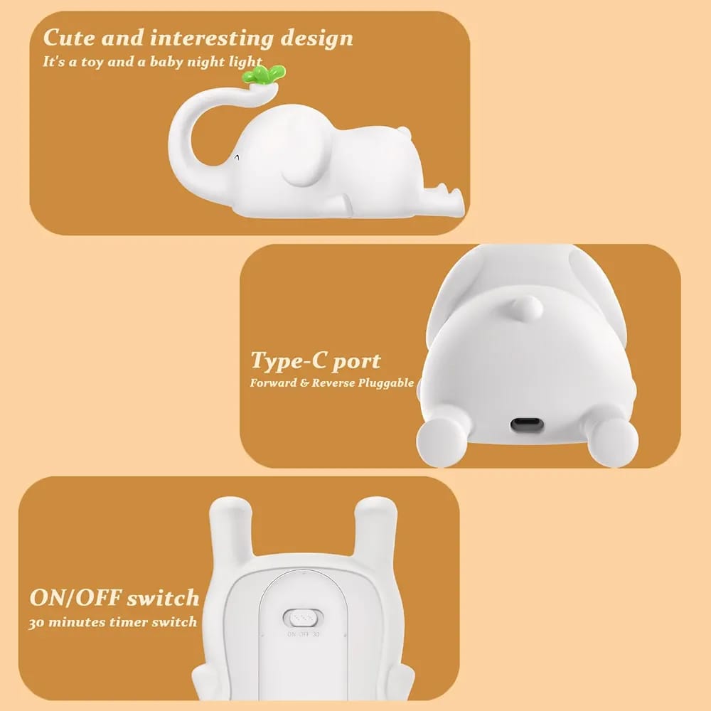 Cute  Elephant Silicon Touch Lamp - USB Chargeable