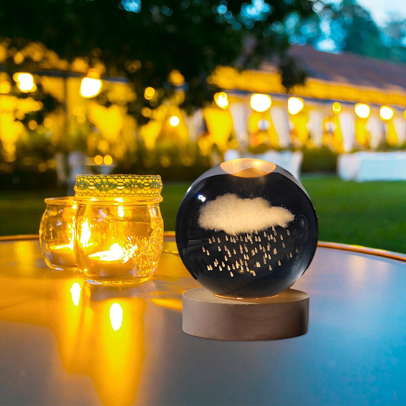 3D Crystal Cloud With Warm Led with Wood Base