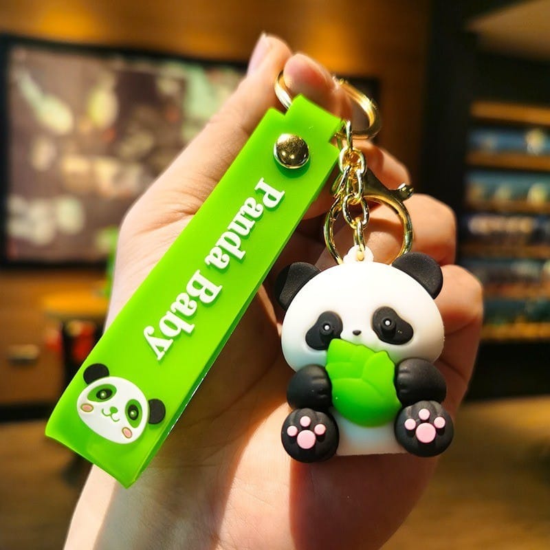 Panda 3D Silicon Keychain With Bagcharm and Strap (Select From Drop Down)