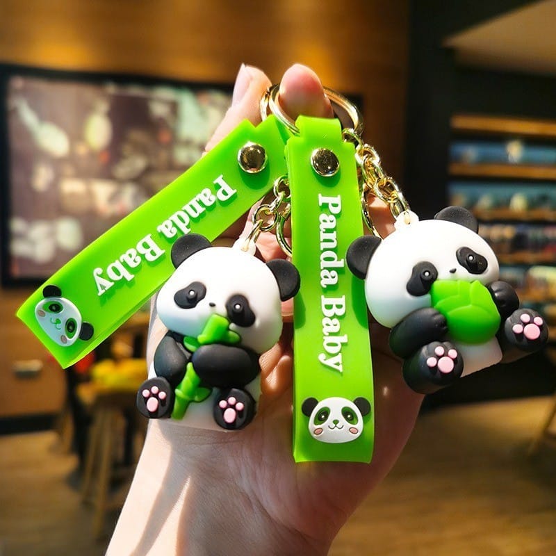 Panda 3D Silicon Keychain With Bagcharm and Strap (Select From Drop Down)