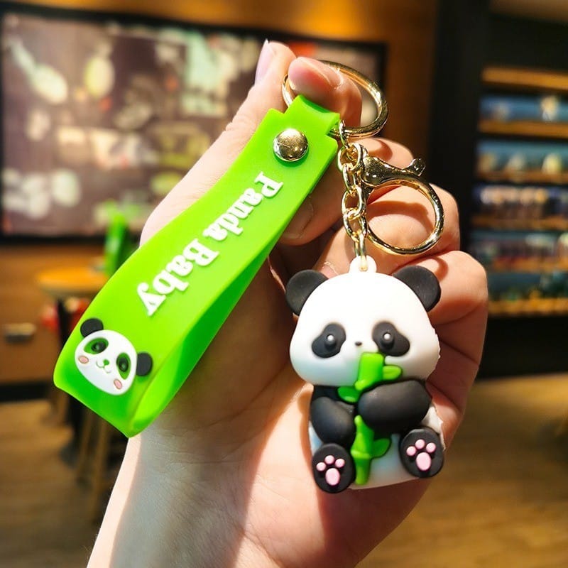 Panda 3D Silicon Keychain With Bagcharm and Strap (Select From Drop Down)