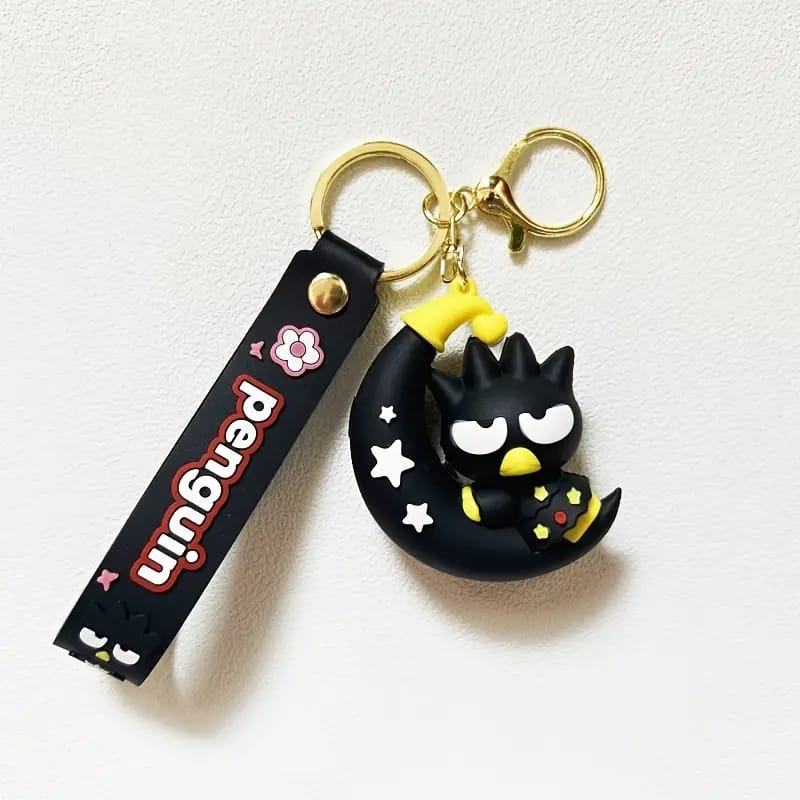 Crescent Moon 3D Silicon Keychain With Bagcharm and Strap (Select From Drop Down Menu)