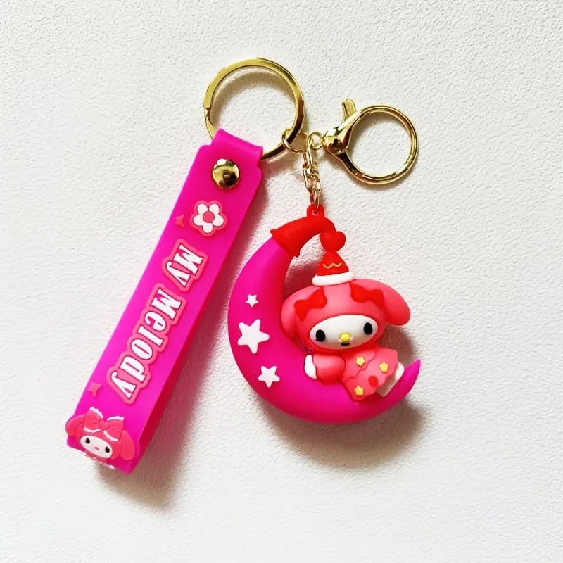 Crescent Moon 3D Silicon Keychain With Bagcharm and Strap (Select From Drop Down Menu)