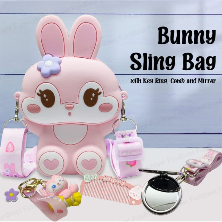 Cute Bunny Combo For Kids With Mirror, Comb and Silicon Keychain (Select From Drop Down Menu)