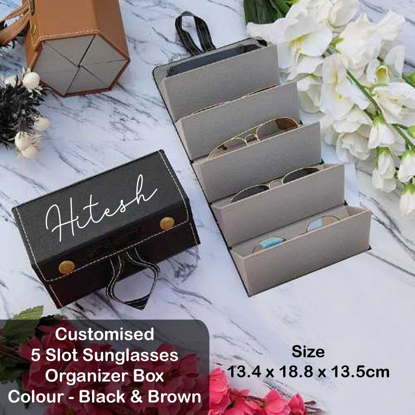 Personalised 5 Compartments Sunglasses Organizer Case - Select From Drop Down Menu (No Cod Allowed On This Product) - Prepaid Order Only