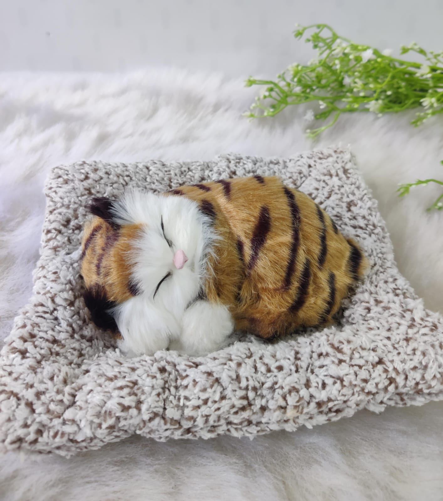 Real Looking Cute Cat Close Eyes Show Piece With Meow Sound ( Select From Drop Down Menu)